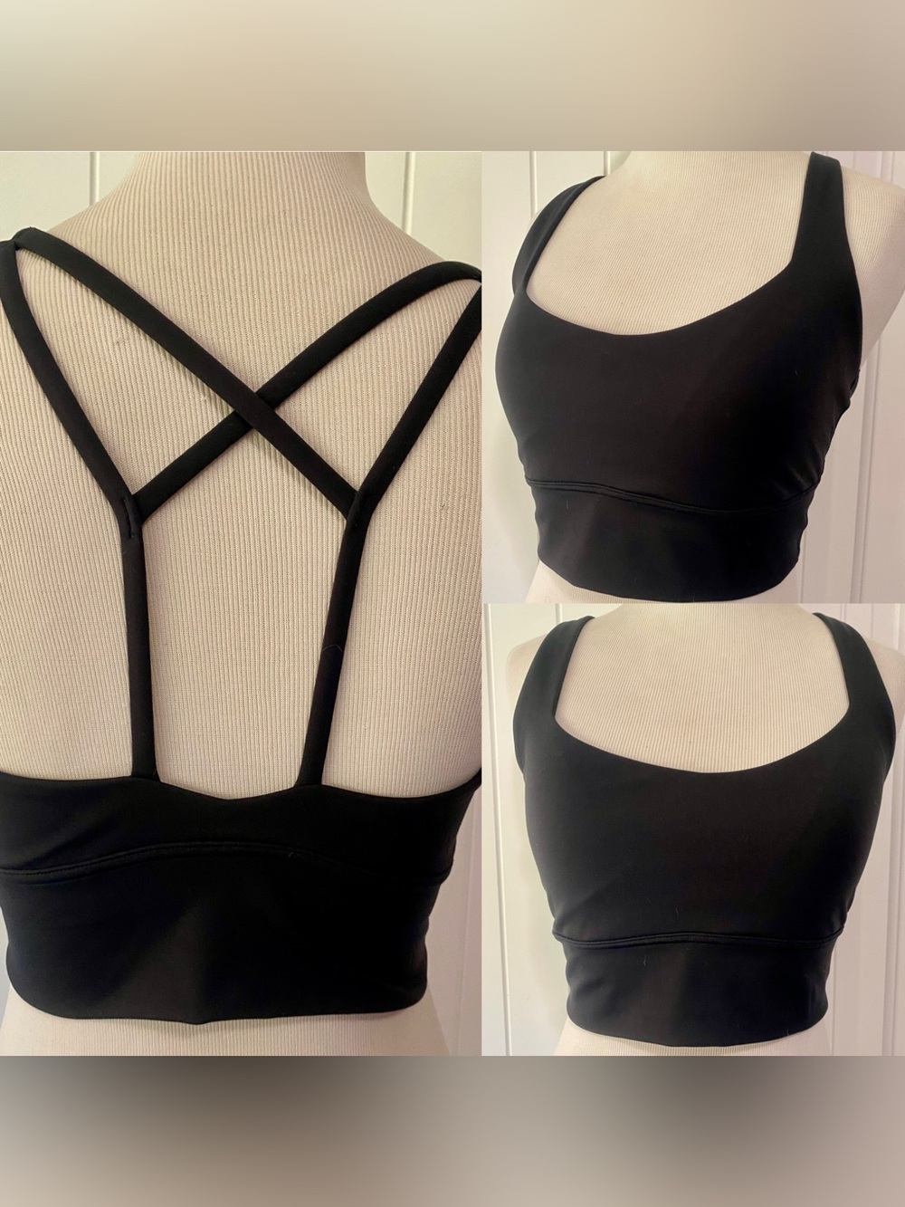 Black Strappy Sports Bra With Removable Lining, All In Motion Size Medium